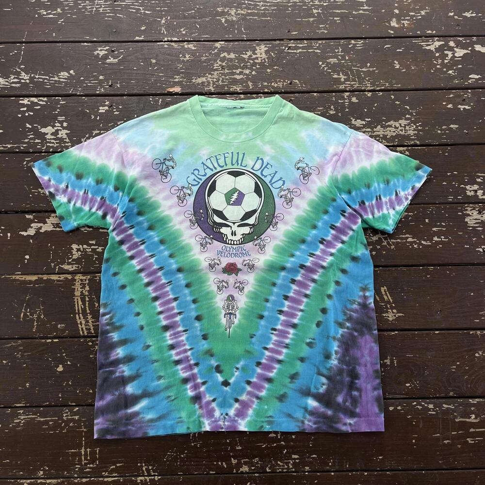 (XL) Vintage 90s (1990) Grateful Dead Olympic Velodrome Skull Soccer T-Shirt Dye
